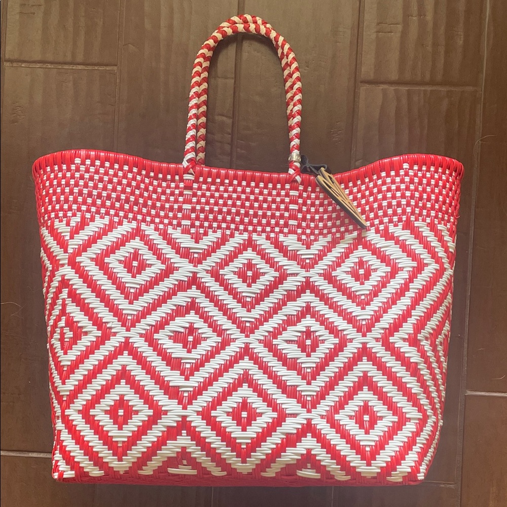 Maria Victoria Red and White Tote Bag